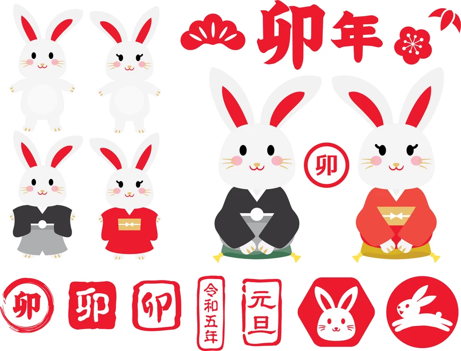 2023兔年新年春节福袋宣传促销插画海报背景图案AI矢量设计素材【006】